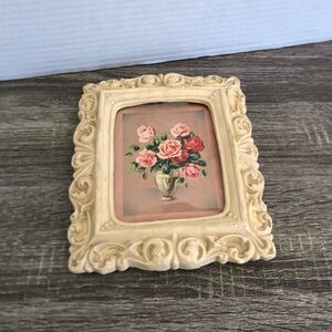 Vtg Chalkware Framed Floral Art